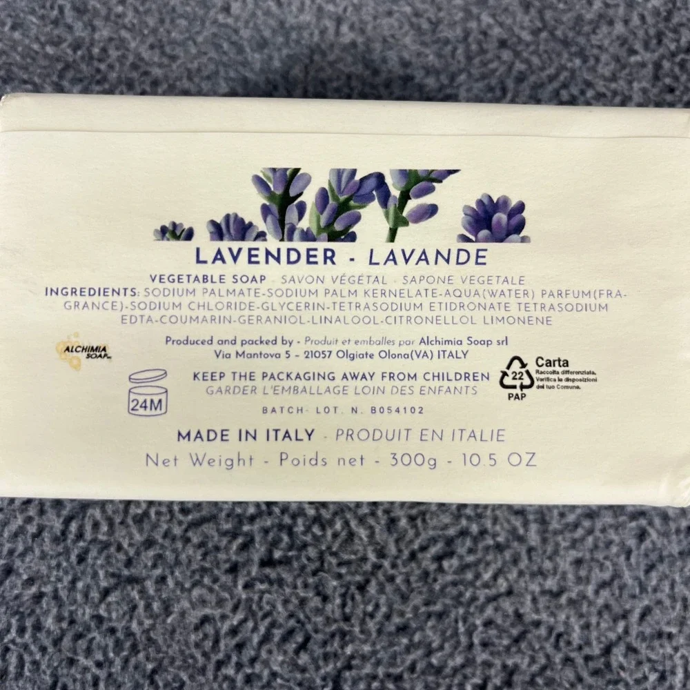 Alchimia Lavender Vegetable Soap Unisex 10.5 oz Purple‎ Made in Italy Floral Bar